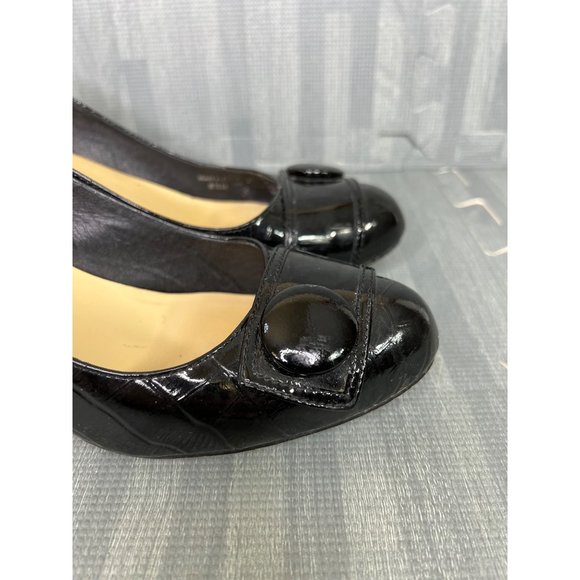 Kate Spade Patent Leather Shoes Black 8.5 Womens Round Toe Textured - Picture 6 of 10